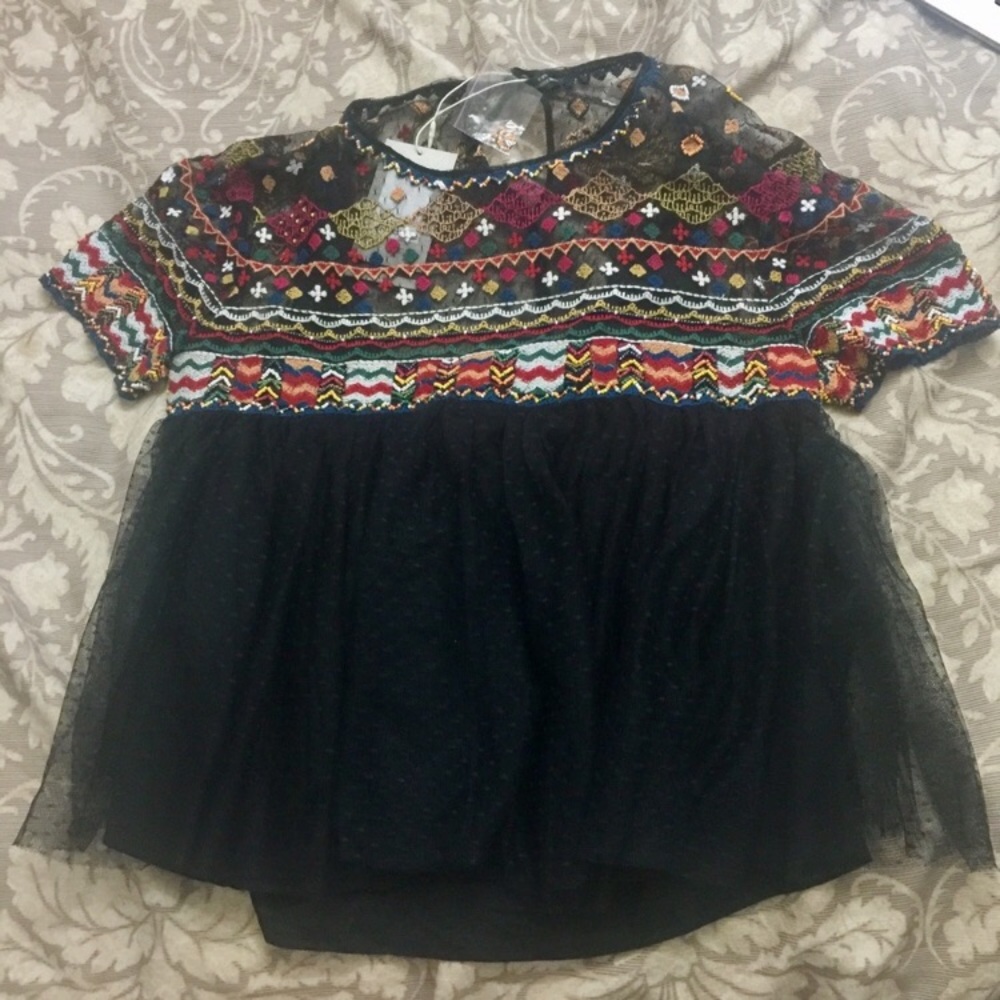 NWT Zara Embroidered Dotted Tulle Top Rare - Picture 5 of 7